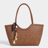 Braided PU Leather Tote Bag with Charm Detail