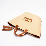 Structured Straw Tote Bag with Leather Tassel Detail