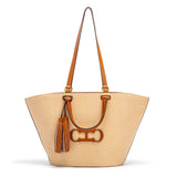 Structured Straw Tote Bag with Leather Tassel Detail